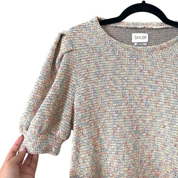 SAYLOR Puff Sleeve Short Sleeve Knit Sz M - Picture 2 of 4